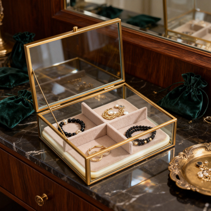 🪞 A Transparent Glass Jewelry Organizer Designed To Bring Boutique-Level Elegance Into Your Dressing Space While Keeping Your Treasured Pieces Beautifully Arranged